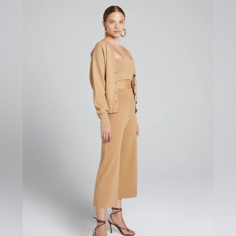 A.L.C.MATEO CROPPED KNITTED WIDE-LEG TROUSERS IN CAMEL